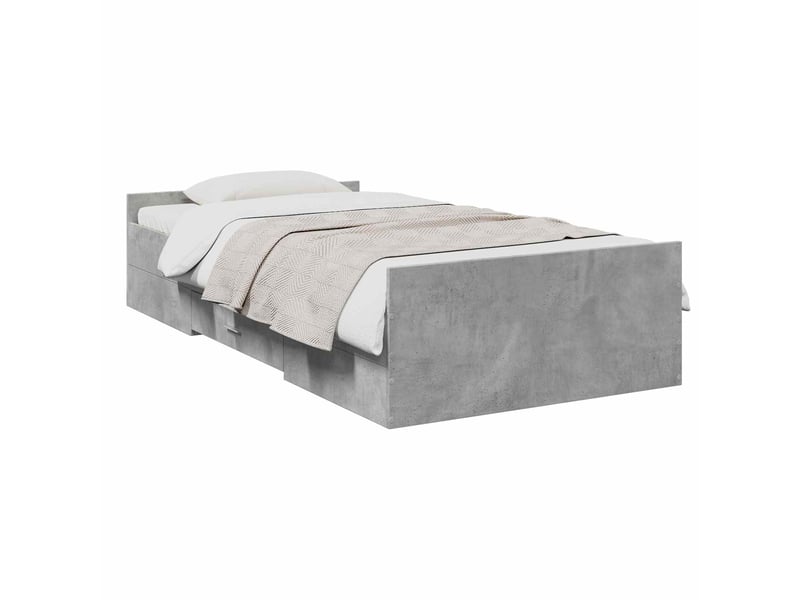  Lit simple- lit adulte -  cadre de lit avec rangement avec tiroir gris béton 80 x 200 cm  - Conforama A