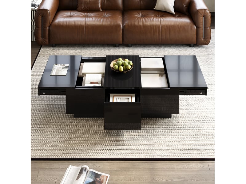 Table basse 100x50x31 cm, moderne, tiroirs coulissants, rangement astucieux, pour salon, panneau de particules, noir  - Conforama D