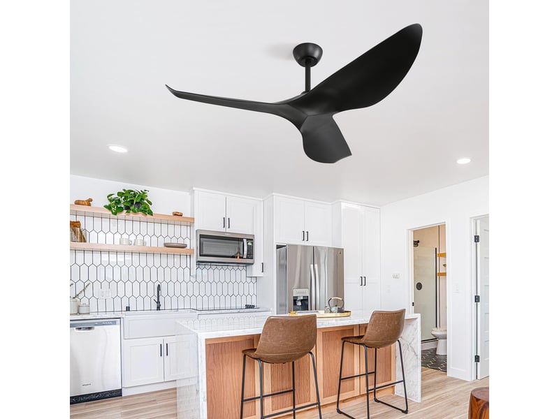  Ventilateur de plafond - avec télécommande et moteur réversible - abs - noir - 132 x 132 x 30 cm - installation au plafond - salon et chambre EU-KBS-52K037-BK-DC-WD-BK - Conforama C
