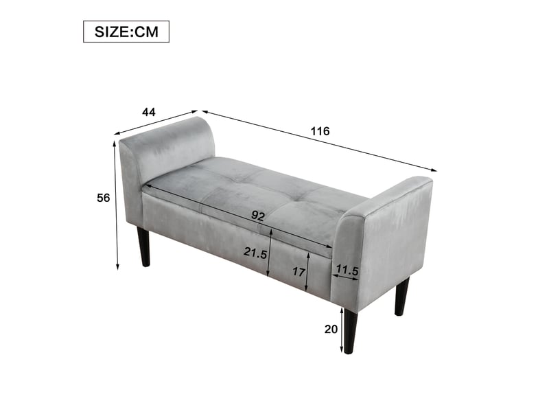  Banc de lit 116x44x56 cm, accoudoirs, motif matelassé, convient à plusieurs styles, mdf, meuble chambre, velours, gris  - Conforama C