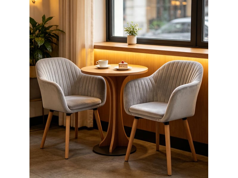  Lot de 2 chaises de salle à manger avec accoudoirs en velours gris clair  - Conforama B
