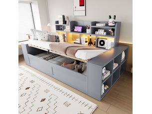Canapé droit convertible TCQPZ 1 place Bois gris avec coffre de rangement
