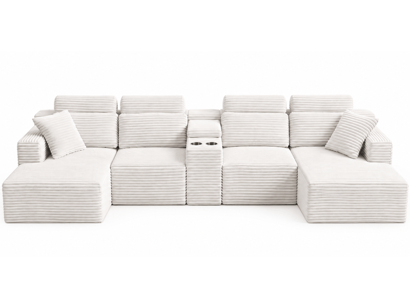  Canapé panoramique modulable en u velours côtelé blanc cassé, 372 x 151 x 80 cm Fay Lum - Conforama A