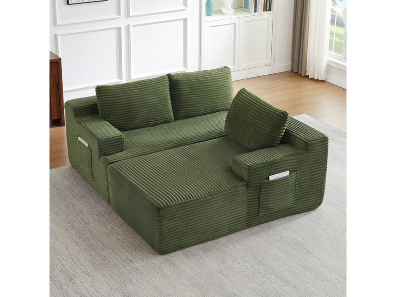  Canapé d'angle en velours côtelé 3 places, sans montage, modulaire, assise profonde, confort moelleux, design nuage  - Conforama W