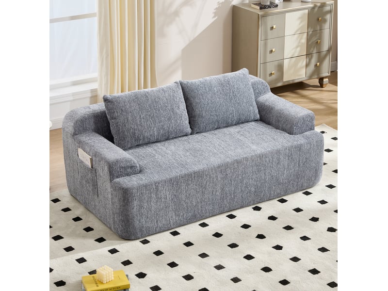  Canapé modulable 2 places modenvie convertible en velours côtelé gris 170 x 90 x 65 cm avec deux coussins  - Conforama B