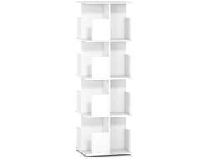 Bibliothèque rotative à 4 niveaux, étagère rangement avec 16 compartiments, blanc, 39 x 39 x 128,3 cm