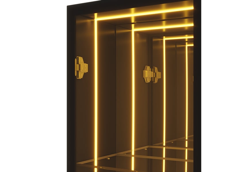  Vitrine en verre noir 30x30x90 cm avec éclairage led et fond miroir, 3 étagères  - Conforama R