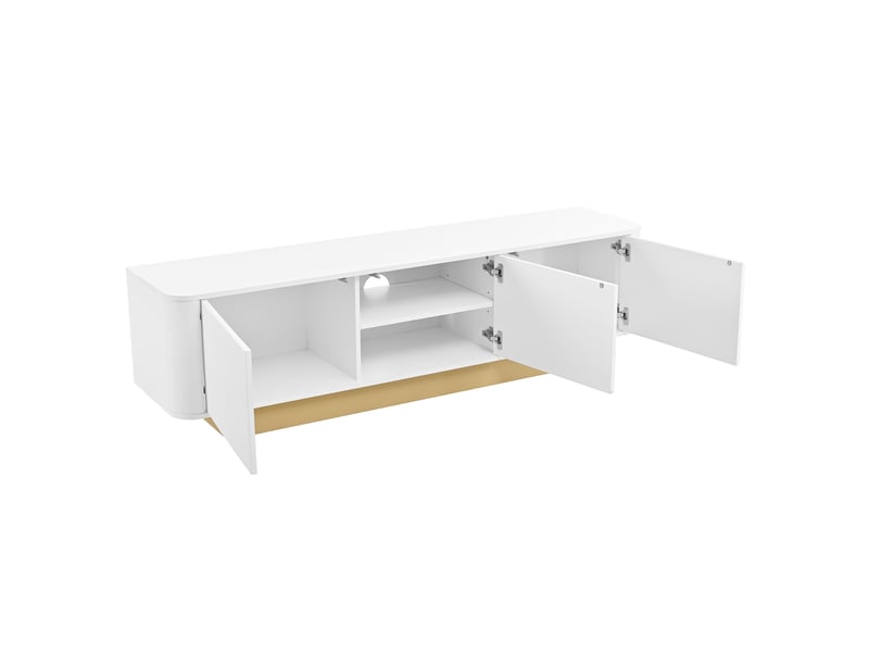  Meuble tv 170 cm avec façade texturée, angles arrondis, grand rangement et passe-câbles, design moderne  - Conforama D
