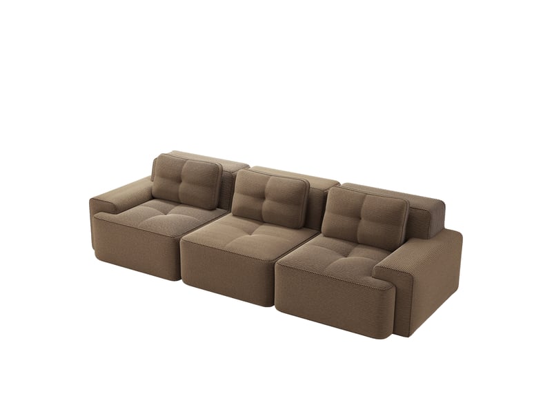  Canapé d'angle, canapé modulable – 3 places, sans cadre, sans montage, style cloud, en velours tricoté, marron  - Conforama E
