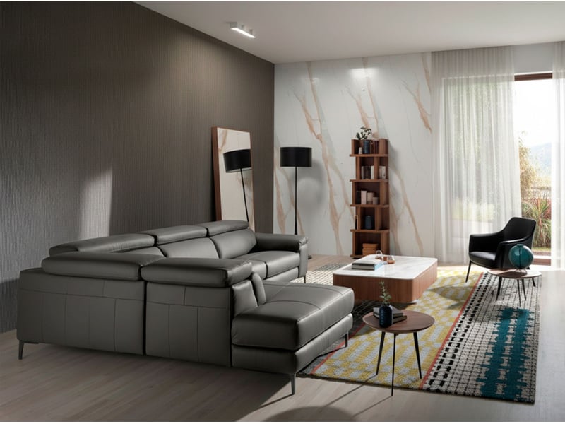 Canapé d'angle en cuir gris  - Conforama R