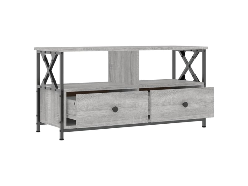  Meuble tv - banc tv - meuble de rangement sonoma gris 90x33x45 cm bois d'ingénierie et fer  - Conforama D