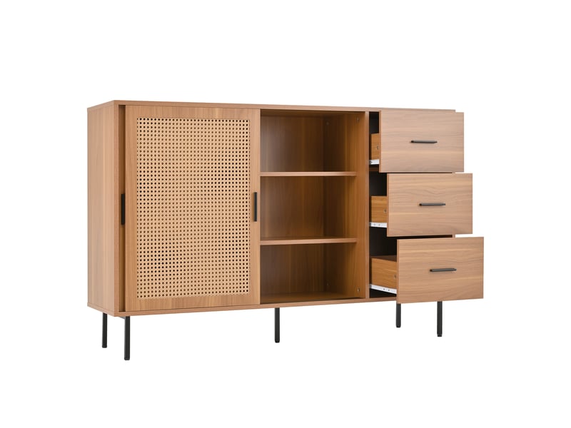 Buffet avec 2 portes coulissantes et 3 tiroirs style maison de campagne 140 cm naturel - Conforama W
