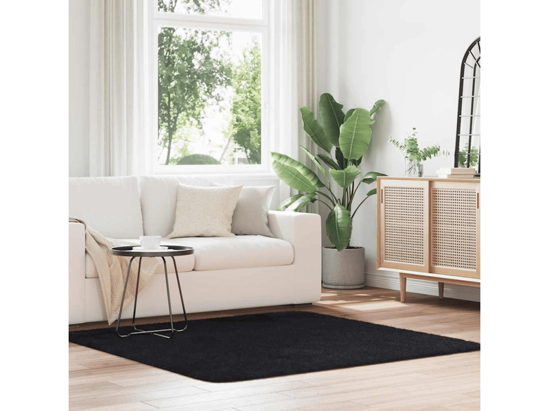  Tapis shaggy à poils longs navarra noir 160x160 cm polyester - comfortxl 4102870 - Conforama A