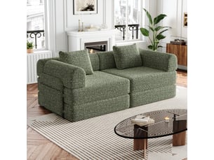 Canapé-lit convertible 2-en-1 modulable 183.8x91.4x69.8cm métal, chenille vert