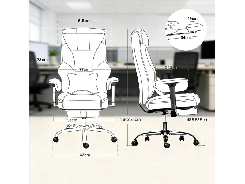  Fauteuil de bureau gamer marron réglable avec repose-pieds, dossier inclinable et accoudoirs ajustables  - Conforama C