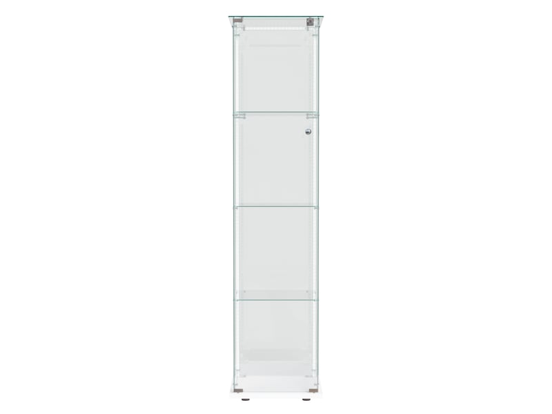 Vitrine en verre 4 niveaux simple porte - 39,8 x 35 x 163 cm - blanc - armoire d'exposition avec ruban led et base blanche  - Conforama A