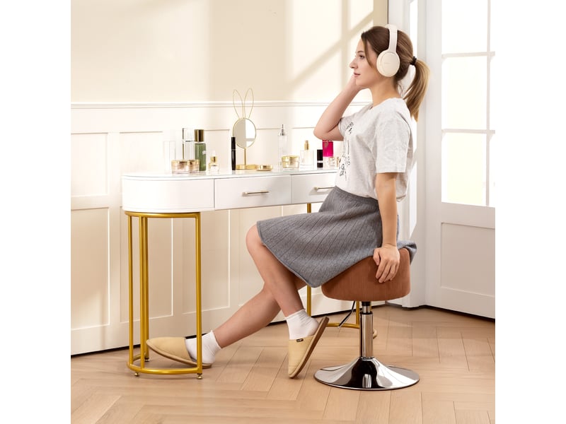  Tabouret de cuisine réglable en hauteur 52-66 cm, revêtu de velours, pivotant à 360°, marron  - Conforama C