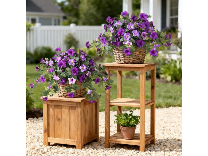  Irovami décoration florale de pétunia violet à double pétale, fleur artificielle résistante aux uv (lot de 2)  - Conforama E