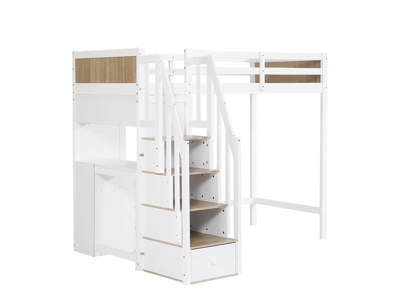  Lit mezzanine blanc et bois naturel avec bureau intégré  - Conforama D
