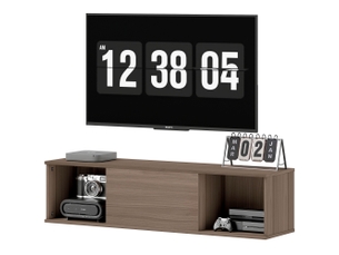 Meuble tv mural effet bois avec rangement ouvert et fermé, 120 x 30 x 29,5 cm