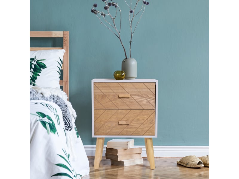  Table de chevet chiffonnier commode meuble de rangement avec 2 tiroirs scandinave 40l x 30l x 56h cm en bois  - Conforama D