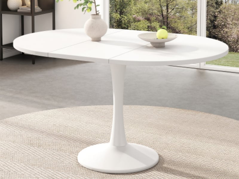  Table à manger extensible ovale 100-140 x 100 x 75 cm, blanc, style moderne et épuré  - Conforama B