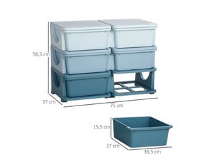 Meuble de rangement enfant en plastique 75 x 37 x 56,5 cm – bleu – 6 tiroirs pour jouets