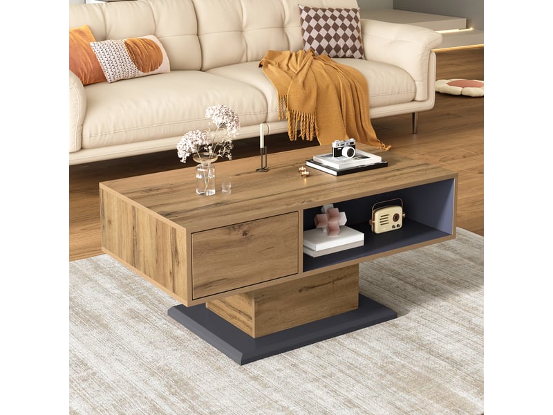  Table basse avec rangement double face et compartiment intérieur, en panneau de particules, gris bois - uvrion  - Conforama C
