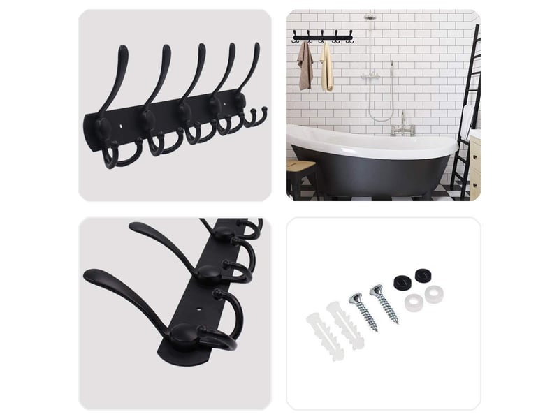 Porte manteau mural en acier inoxydable, patères manteaux pour serviettes peignoirs (noir mat, 15 crochets, 2pcs - Conforama D