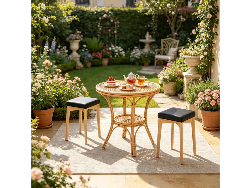 Tabouret de cuisine lot de 2 empilables  - assise rembourrée en pu, bois de hêtre - noir naturel  - Conforama C