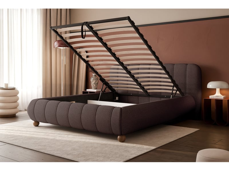 Selsey malunna - lit rembourré sur pieds boules - 160x200 cm - chenille marron Malunna - Conforama D