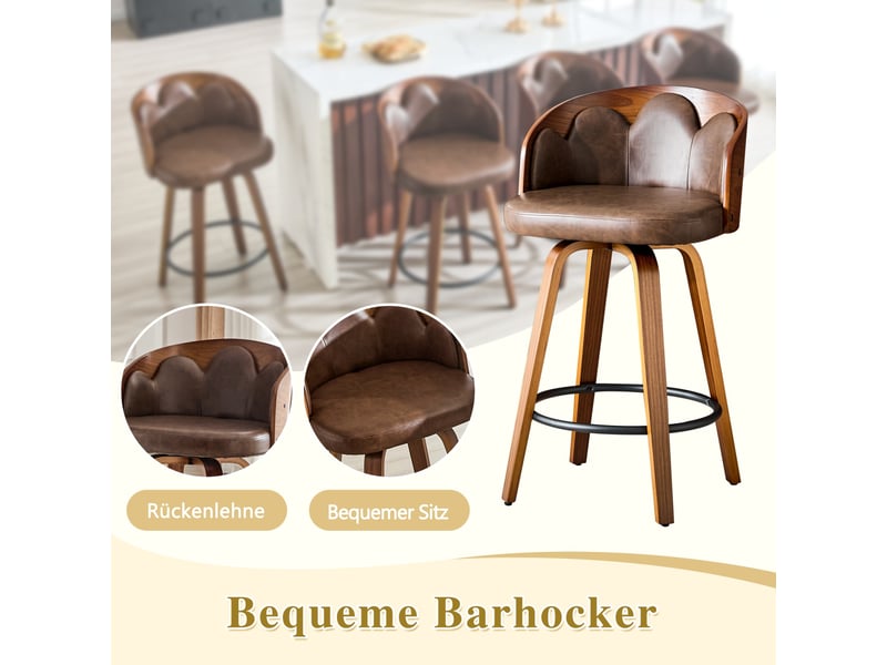  Lot de 2 tabourets de bar pivotants 48.5x41.5x89cm - pieds en noyer et coussin d'assise en cuir - marron  - Conforama E