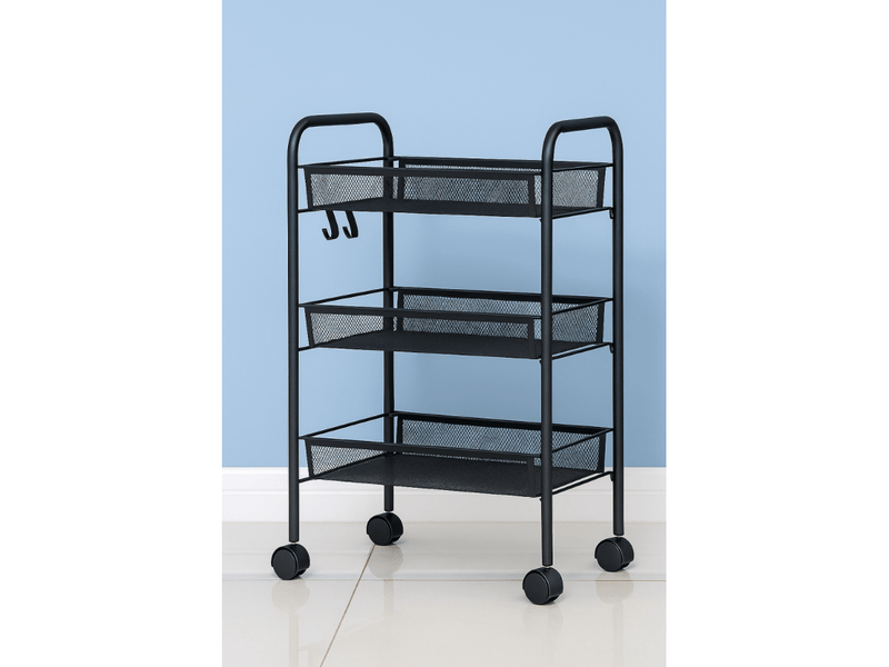 Resserre Métallique 5 Niveaux à Roulettes - Noir - Rangement Aéré Et Mobile - Idéale Cuisine, Salle De Bain, Bureau