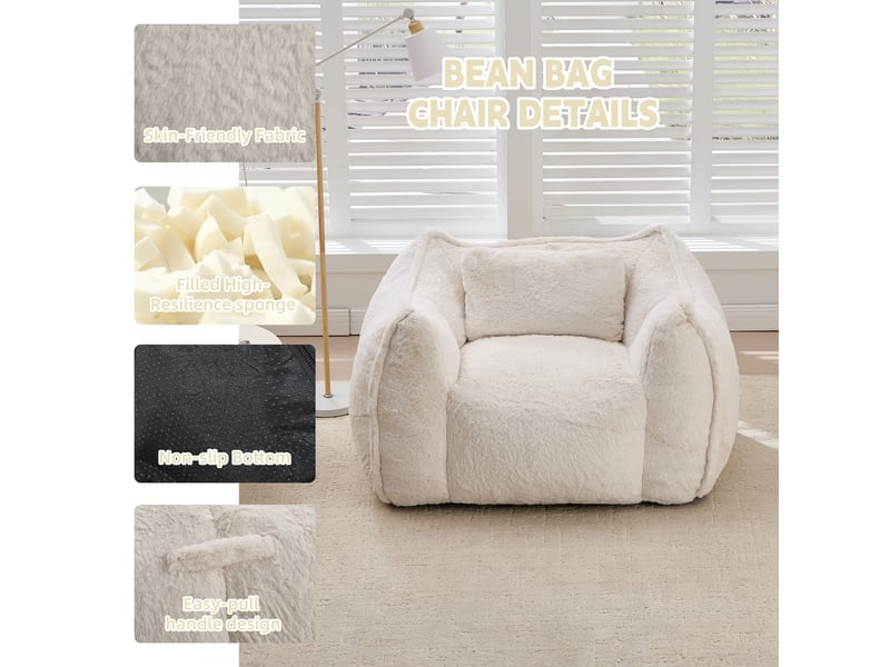  Pouf fauteuil en tissu,fausse fourrure, beige  - Conforama C