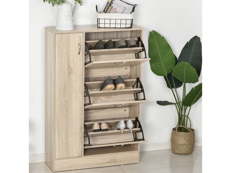  Meuble à chaussures 2 en 1 avec rangement parapluies, étagère réglable 2 niveaux, capacité 12 paires, 79 x 26 x 120 cm, aspect bois  - Conforama C