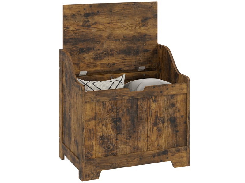  Coffre de rangement avec charnière de sécurité, coffre en bois avec poignée encastrée pour salon et entrée, brun rustique  - Conforama A