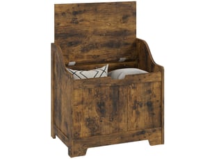 Coffre de rangement avec charnière de sécurité, coffre en bois avec poignée encastrée pour salon et entrée, brun rustique