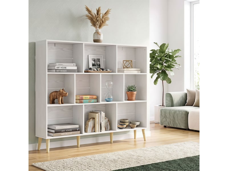 Bibliothèque à 10 cubes, 3 niveaux, 140 x 24 x 107 cm, blanche  - Conforama E