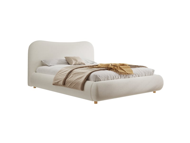  Lit coffre double 180 x 200 cm blanc bouclé avec tête de lit et sommier à lattes  - Conforama A