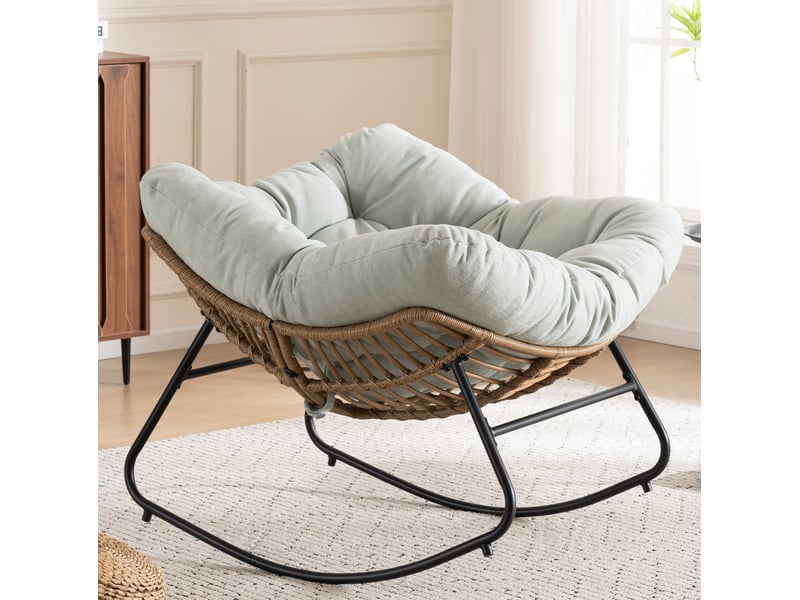  Fauteuil à bascule en chenille avec structure métallique stable et assise ergonomique, bleu clair  - Conforama D