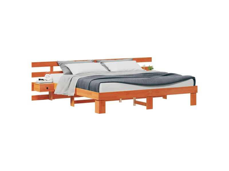  Lit double- lit adulte -  cadre de lit avec tête de lit marron 180 x 200 cm pin massif  - Conforama A