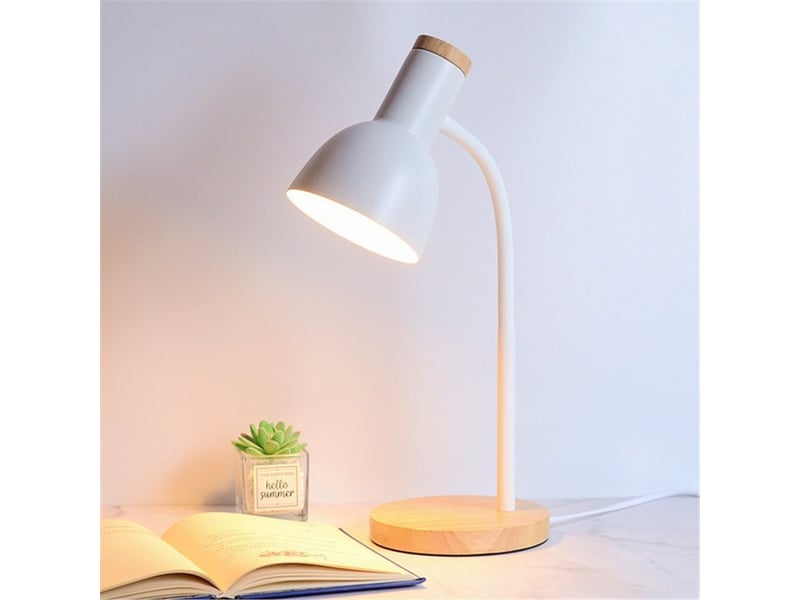  Lampe de bureau design en bois – pour bureau et chambre, blanc, ampoule non incluse  - Conforama C