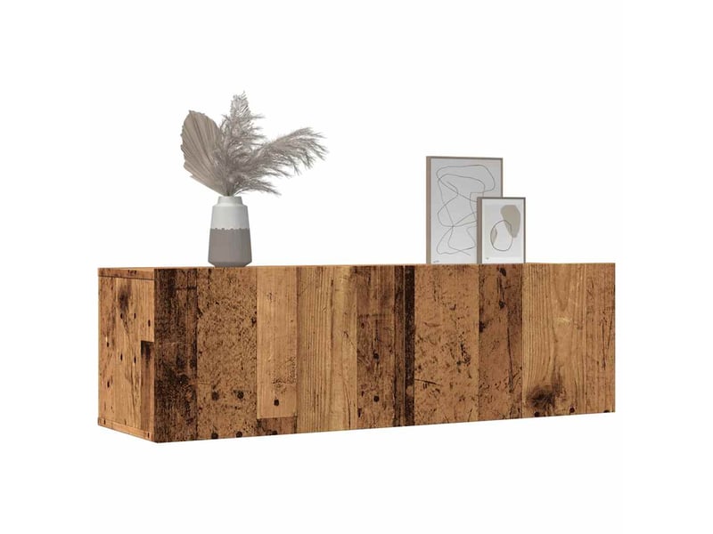  Lot de 2 meuble tv mural, meuble tv suspendu vieux bois 100x30x30 cm  - Conforama C