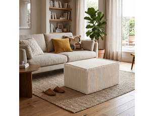 Module méridienne ou repose-pieds déhoussable pour canapé modulable velours côtelé 80x60 cm blanc cassé