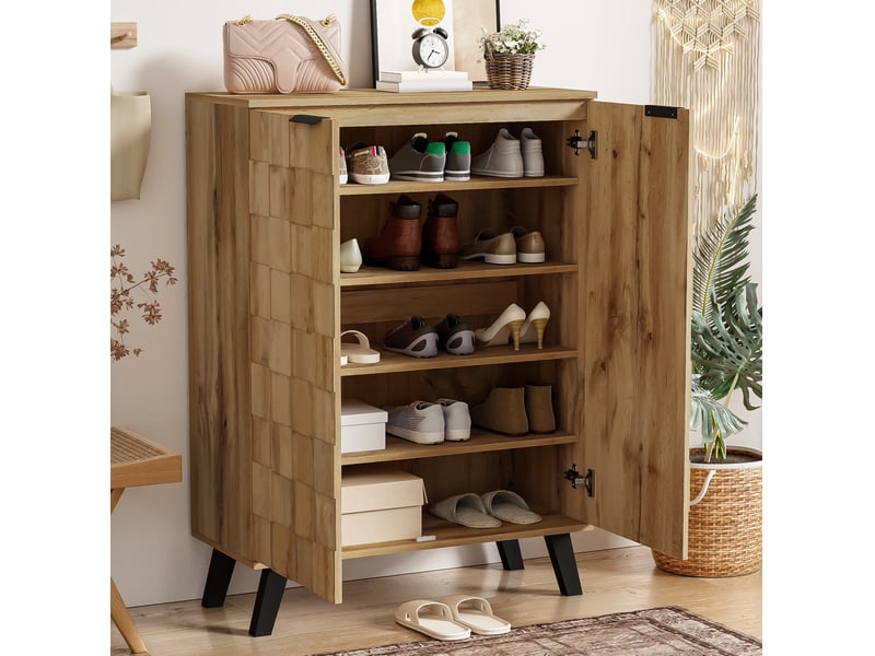  Armoire à chaussures ulevr avec rangement à 5 niveaux, 80,5 x 35 x 109,5 cm, 4 étagères réglables, panneaux de particules bois  - Conforama D