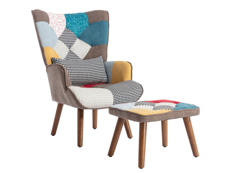  Fauteuil de détente assorti avec repose-pieds, dossier et coussin, combinaison de fauteuil de détente pour salon  - Conforama A