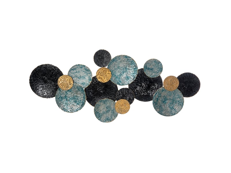  Décoration murale 3d 121 x 53 cm en fer doré, cercles bleu et noir à relief ondulé pour salon moderne  - Conforama A