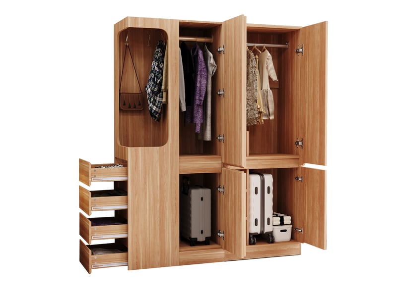  Lot de 2 armoires 6 porte(s) 4 tiroir(s) coloris naturel largeur 140 cm bois massif armoire naturel - Conforama A