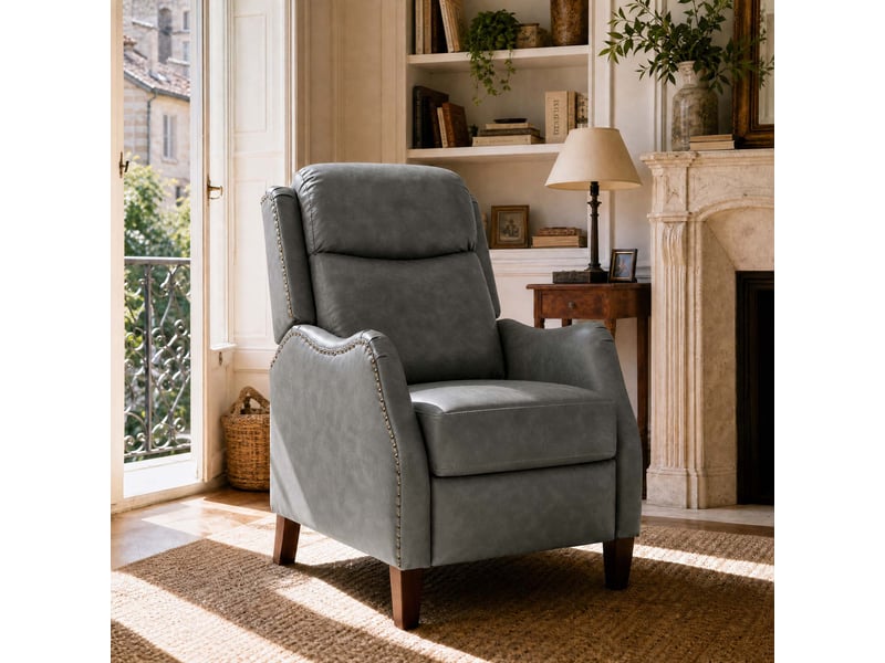 Fauteuil relax manuel en pu,3 positions,  structure en bois massif – salon, bureau, chambre,gris  - Conforama B