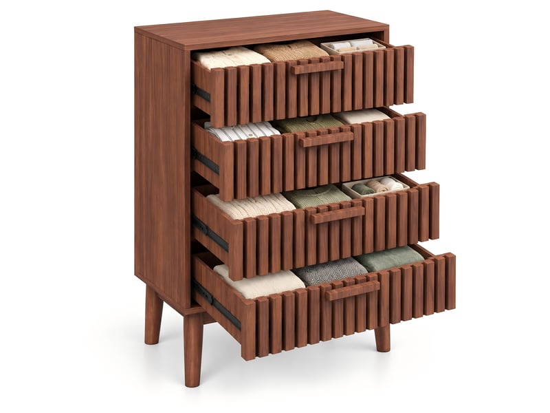  Kefsr commode 4 tiroirs, chiffonnier meuble de rangement style rétro pour chambre, salon et entrée, finition noyer, 60x34x91 cm  - Conforama A